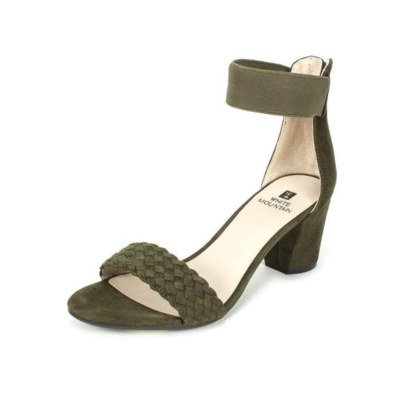 White Mountain Shoes - White Mountain • Olive Green Eryn Braid Strap Block Heel Ankle Wrap Sandal Sz 7